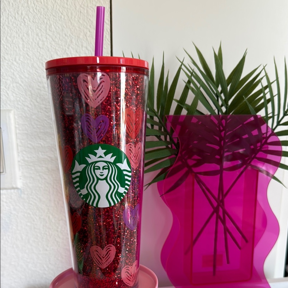 Starbucks Glitter Heart Tumbler - Red and Pink